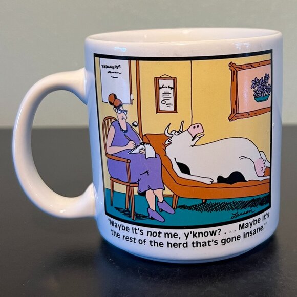 Vintage THE FAR SIDE Gary Larson ~ Cow on Psychiatrist's Couch Ceramic Mug 1988 - Picture 3 of 12